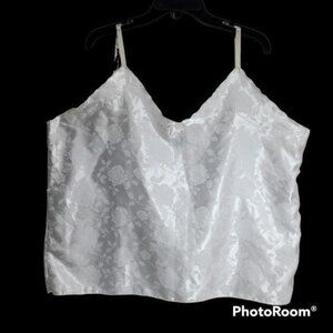*1 Camisole 1X white silky floral rose print cami scalloped  edge